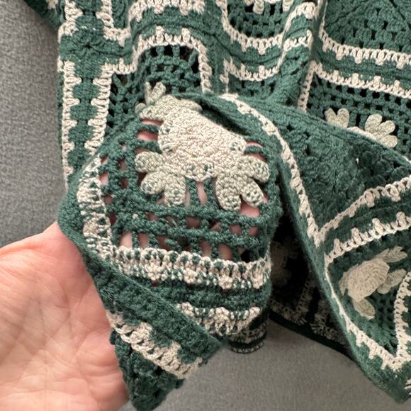 Abercrombie & Fitch Sweater Mens Medium Green Crochet Floral Knit Button Up - Picture 8 of 9